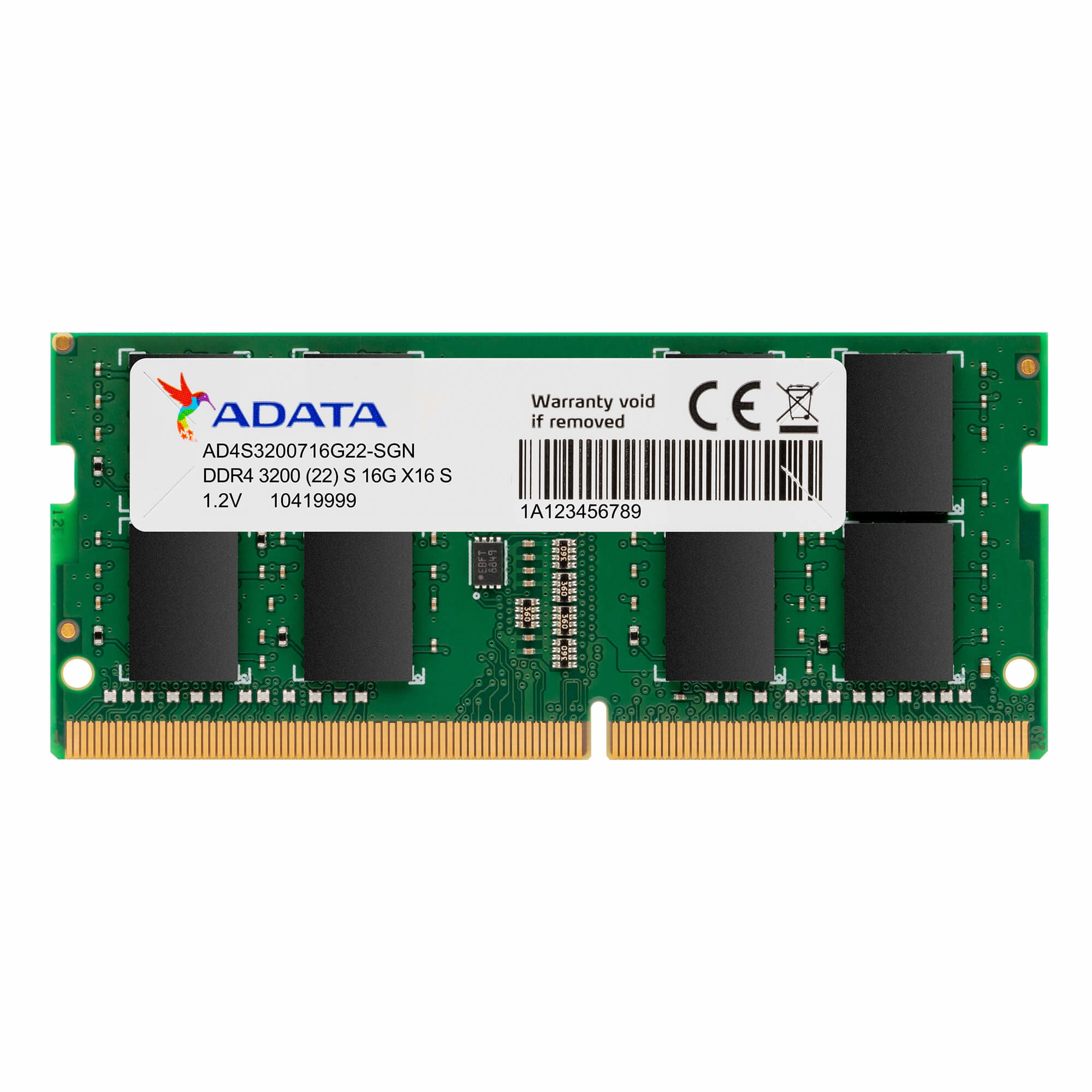 Memoria RAM DDR4 SO-DIMM 8GB 3200MHz CL22, Adata, Color Verde. AD4S32008G22-SGN - imagen 1