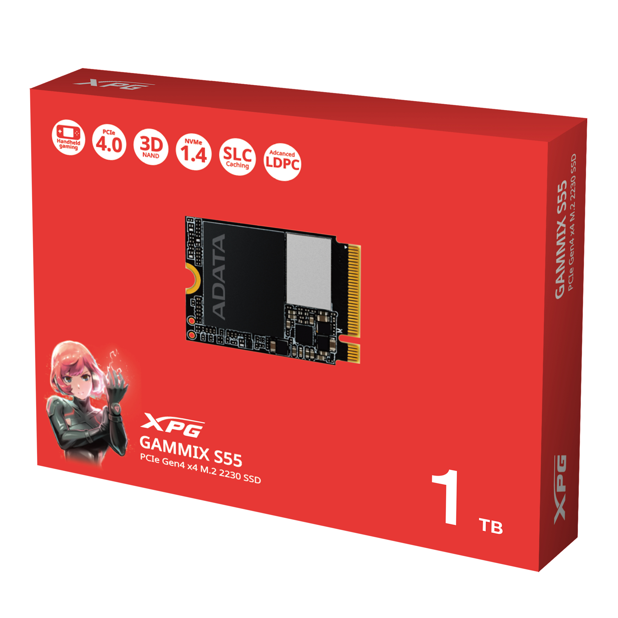 SSD M.2 2230 NVMe PCIe 4 1TB XPG GAMMIX S55, Lectura 5000MB/s Escritura 3700MB/s. SGAMMIXS55-1T-C