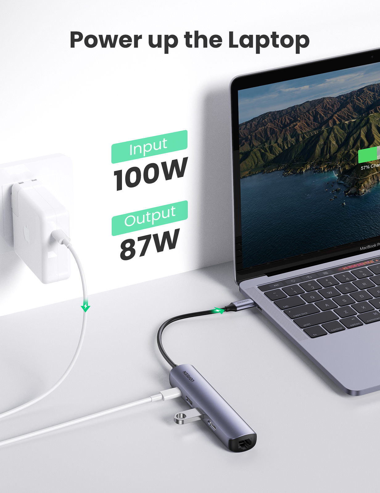 Hub USB-C 5 en 1 Ugreen 10919, 2x USB-A 3.1 5Gbps, 1x USB-C PD, 1x HDMI 4K 60Hz, 1x RJ45 Gigabit. Metálico - imagen 5