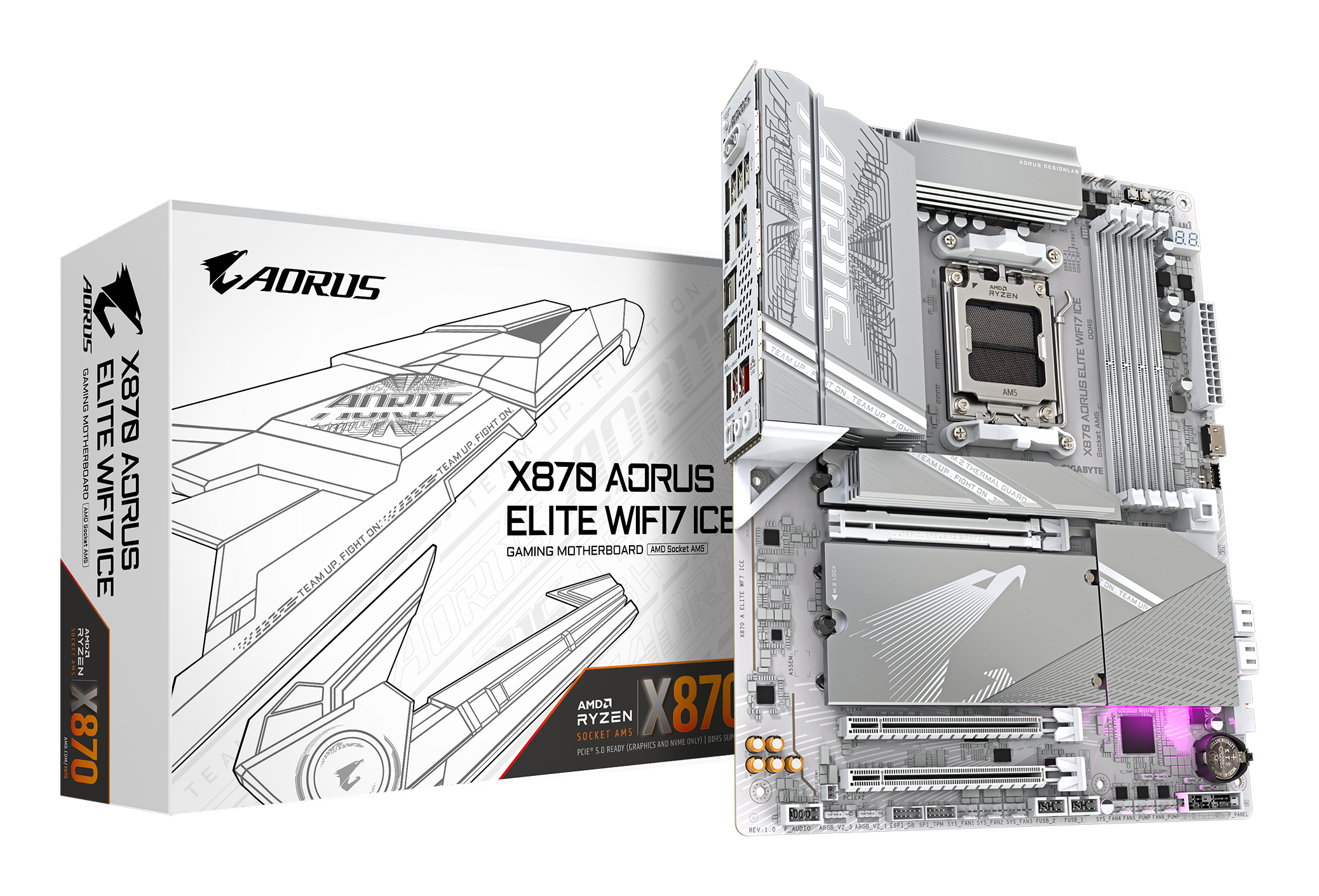 MotherBoard AM5 ATX X870 AORUS ELITE WIFI7 ICE, 256GB RAM DDR5 Max, 3 M.2 PCIE 5 + 1 M.2 PCIE 4, Wi-Fi 7 + BT 5.4 - imagen 5
