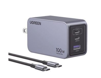 Cargador de Pared 100W Ugreen Nexode Pro 25873, 2 USB-C + 1 USB-A, Color Gris - imagen 1