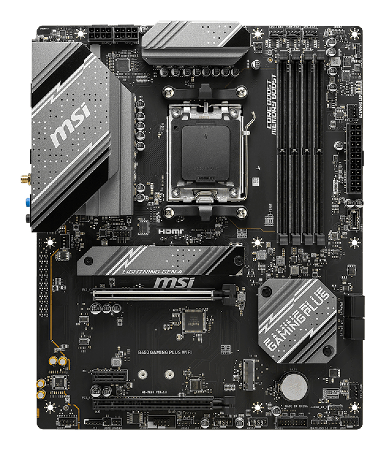 MotherBoard AM5 ATX MSI B650 GAMING PLUS WIFI, 256GB RAM DDR5 Max, 2 M.2 PCIE 4, Wi-Fi 6E + BT 5.3