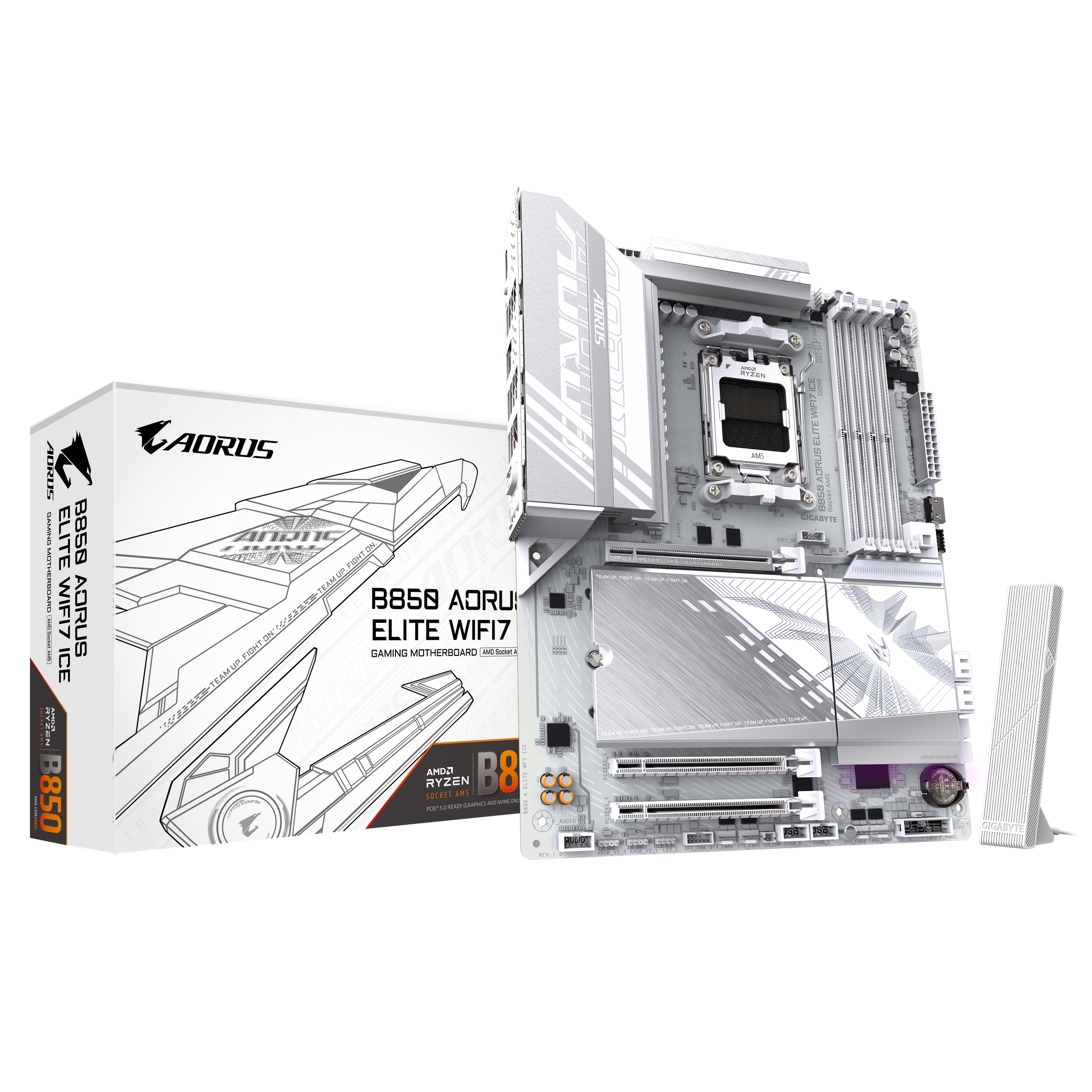 MotherBoard AM5 ATX B850 Aorus Elite Wifi7 ICE, 256GB RAM DDR5 Max, 1 M.2 PCIE 5 + 2 M.2 PCIE 4, Wi-Fi 7 + BT 5.4