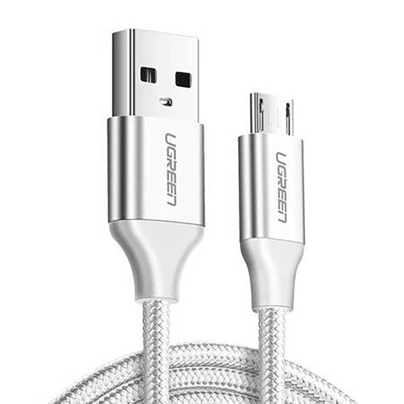 Cable USB-A a Micro-USB 1.5m Ugreen 60152, 2.4A, 480Mbps, Nylon Trenzado, Color Blanco - imagen 1
