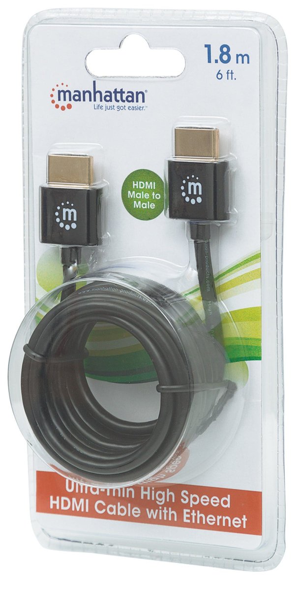Cable de Video 1.8m HDMI a HDMI Manhattan 394369, 4K 60Hz, Cable Delgado, Chapado en Oro, Color Negro - imagen 5