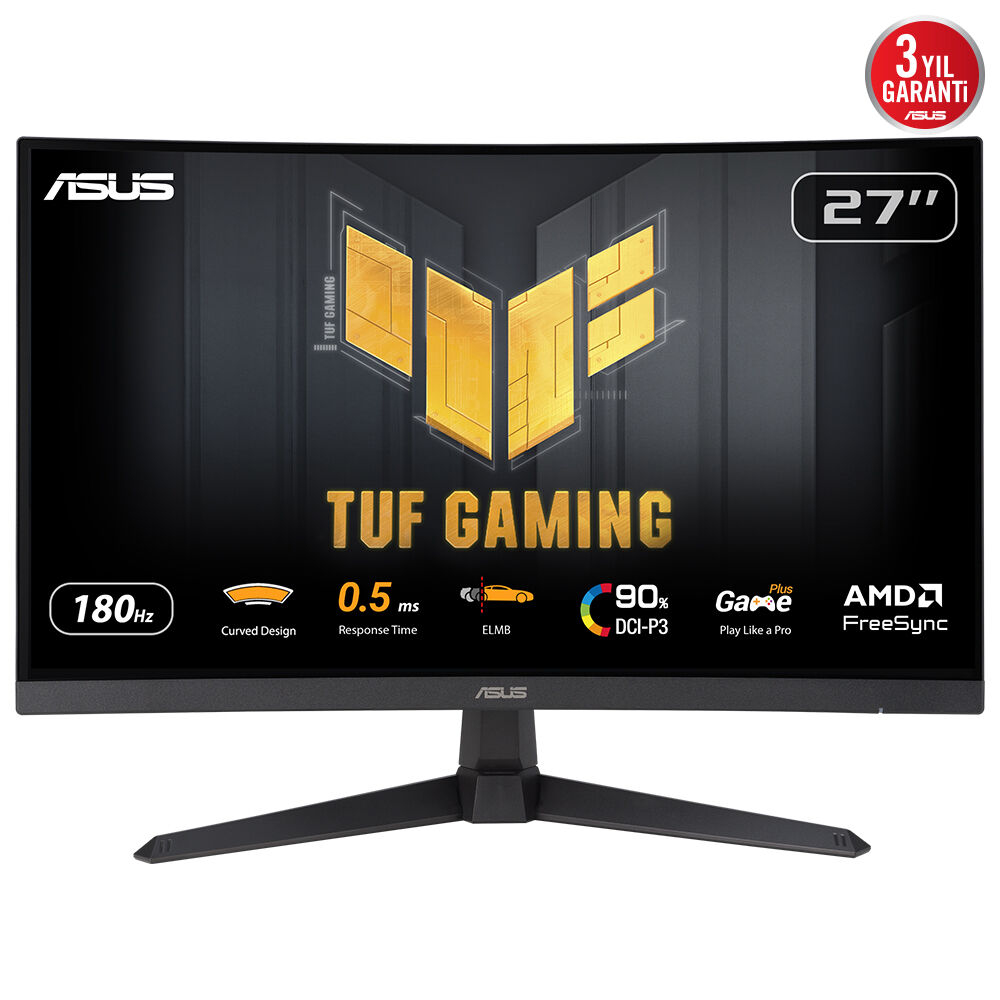 Monitor Curvo 27" 2560x1440 180Hz 0.5ms, Asus TUF VG27WQ3B, Panel VA, FreeSync, 2 HDMI + 1 DisplayPort, Color Negro - imagen 1