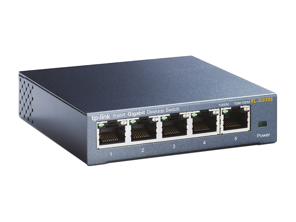 Switch 5 Puertos Gigabit p/Escritorio Tp-Link TL-SG105, Caja de Metal