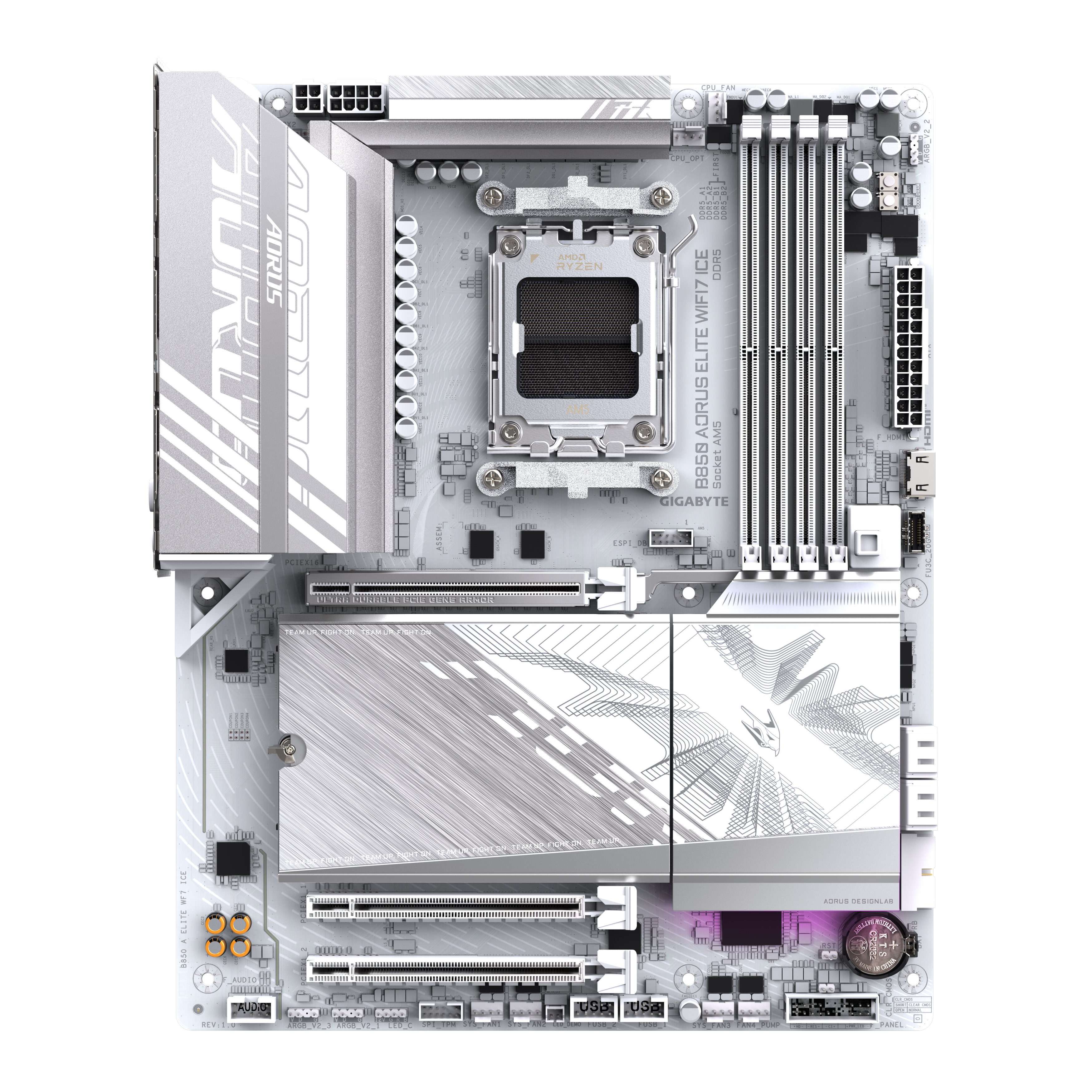MotherBoard AM5 ATX B850 Aorus Elite Wifi7 ICE, 256GB RAM DDR5 Max, 1 M.2 PCIE 5 + 2 M.2 PCIE 4, Wi-Fi 7 + BT 5.4