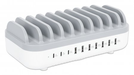 Estación de Carga 120W Manhattan 180856, 3 USB-C + 7 USB-A, Color Blanco/Gris - imagen 2