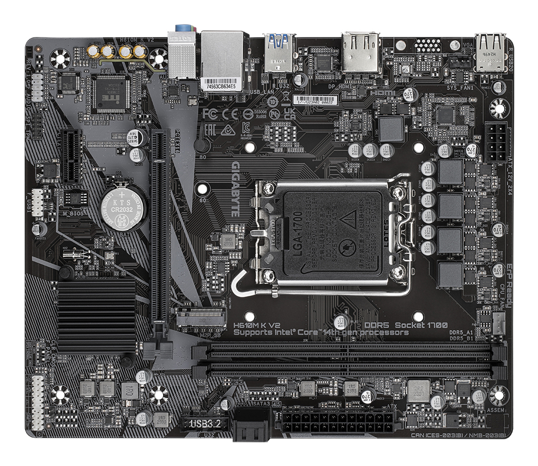 Motherboard LGA1700 Micro-ATX Gigabyte H610M K V2, 128GB RAM DDR5 Max, 1 M.2 PCIe 4