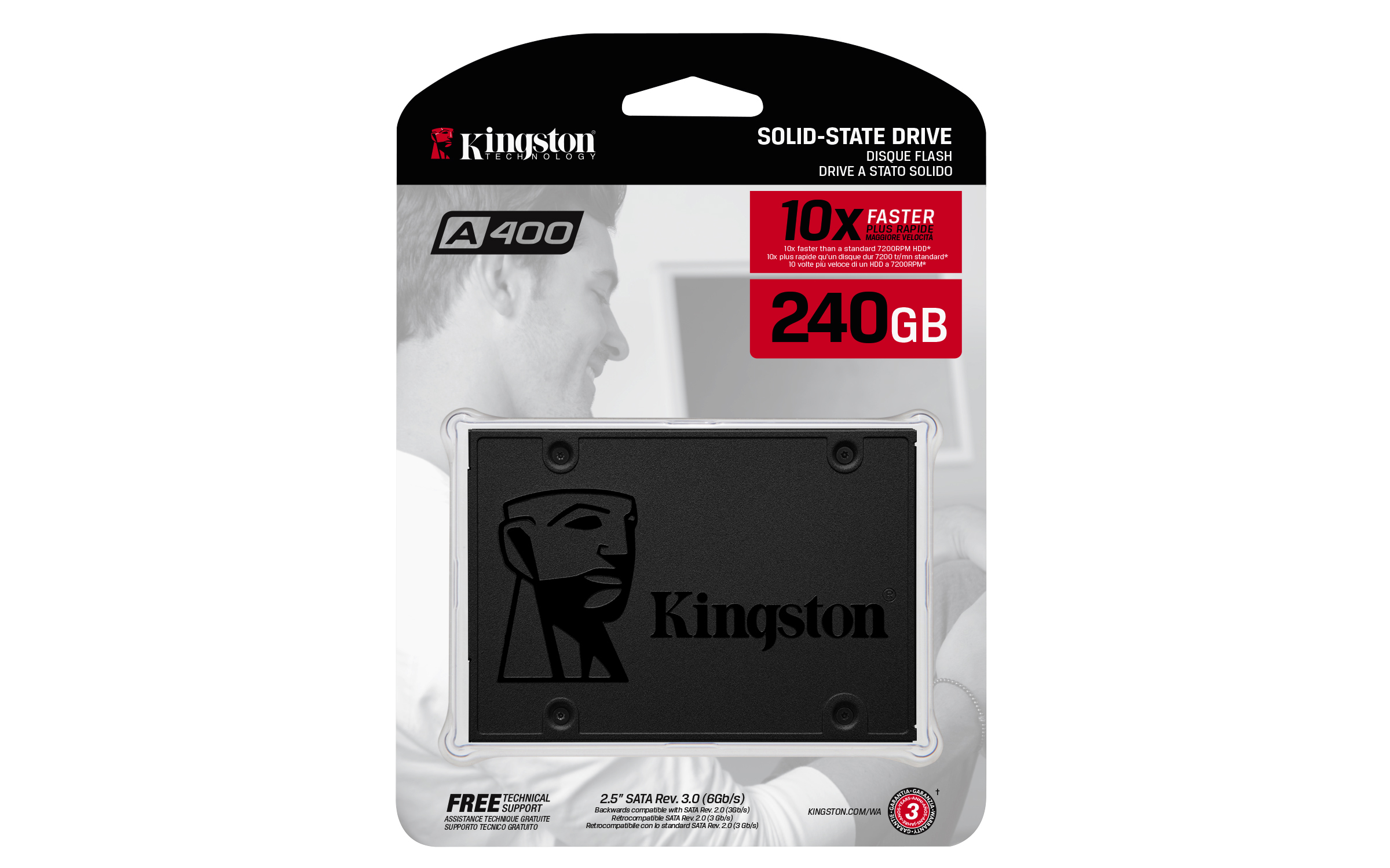 SSD 2.5" SATA 240GB Kingston A400, Lectura 500MB/s Escritura 350MB/s. SA400S37/240G