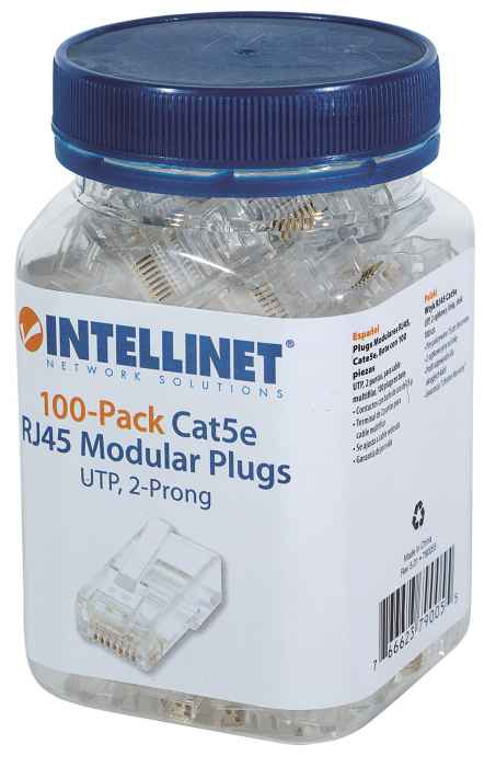Bote con 100 Plugs RJ45 Cat5e UTP Intellinet 790055, Contactos Chapados en Oro, para Cable Flexible - imagen 2