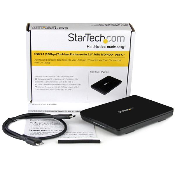 Enclosure para Disco 2.5" SATA, Startech.com S251BPU31C3, USB-C 3.1, hasta 2TB