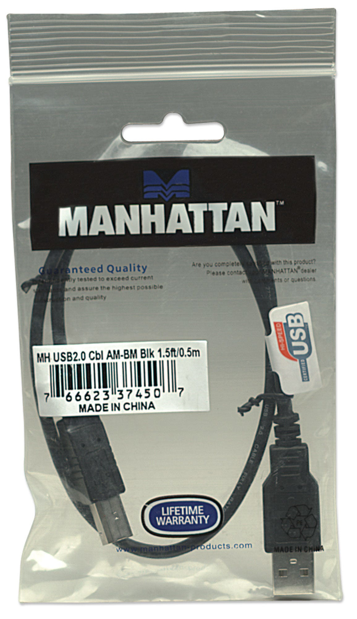 Cable USB-A 2.0 a USB-B 2.0 50cm Manhattan 374507, 480Mbps, Color Negro - imagen 5