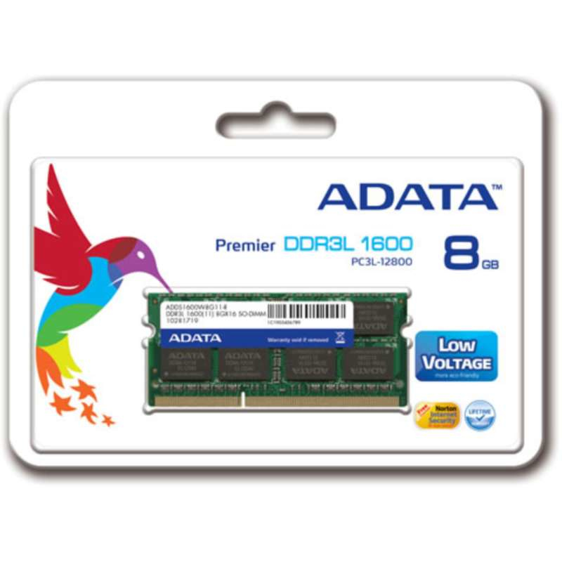 Memoria RAM DDR3L SO-DIMM 8GB 1600MHz CL11, Adata, Color Verde. ADDS1600W8G11-S - imagen 1