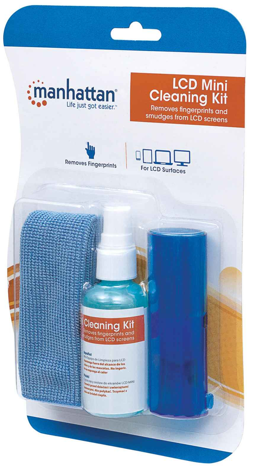 Kit de Limpieza de Pantallas. Incluye Solución de limpieza de 60ml, Paño de microfibra, Brocha retráctil, Manhattan 60cc