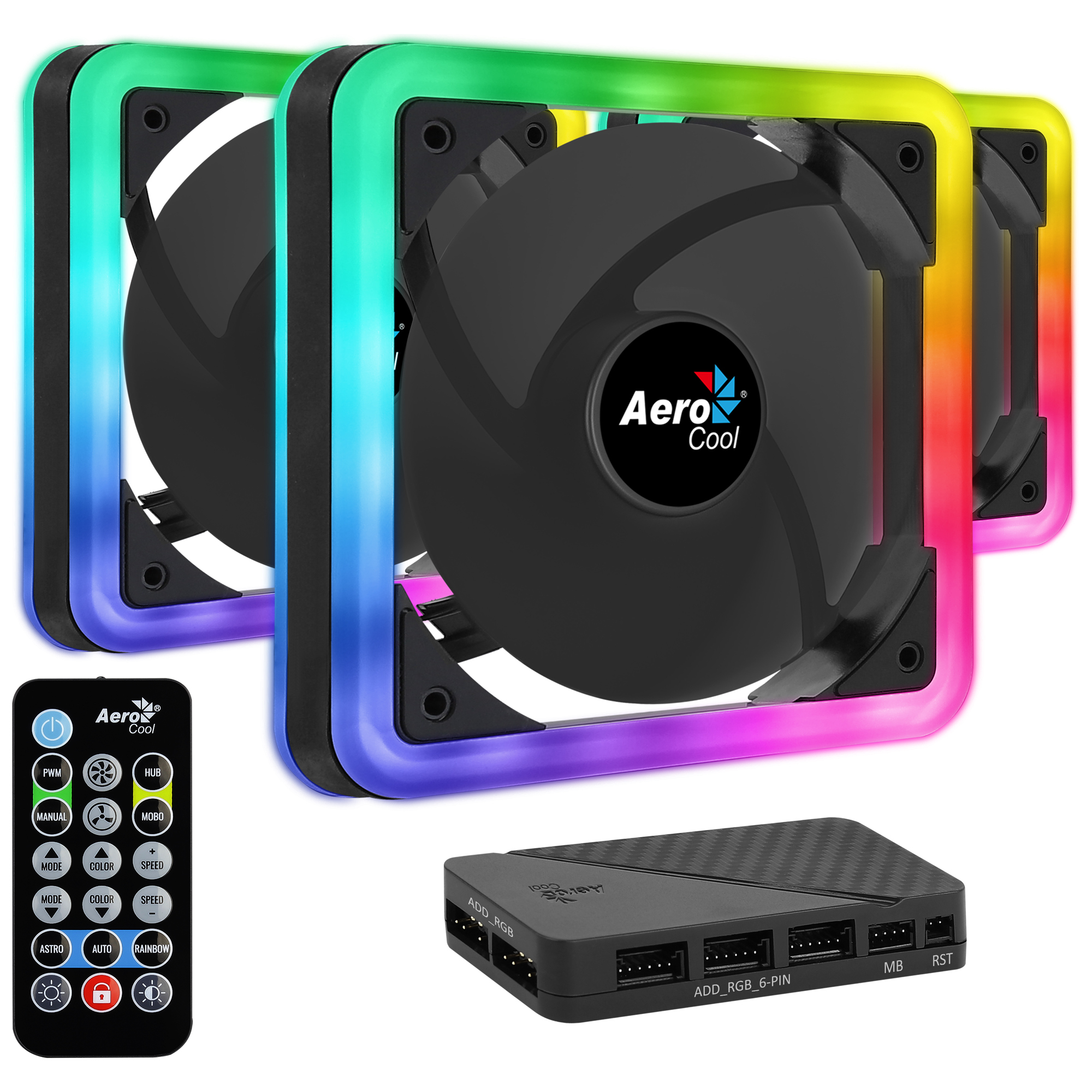 Kit de 3 Ventiladores 140mm Aerocool Edge 14 Pro, 800 RPM, ARGB, Incluye Controlador, Color Negro