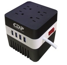 Regulador de Voltaje 600VA/300W CDP RU-AVR 604. 4 Tomas AVR y Supresión d/P. + 4 Puertos USB-A 5V 2.1A