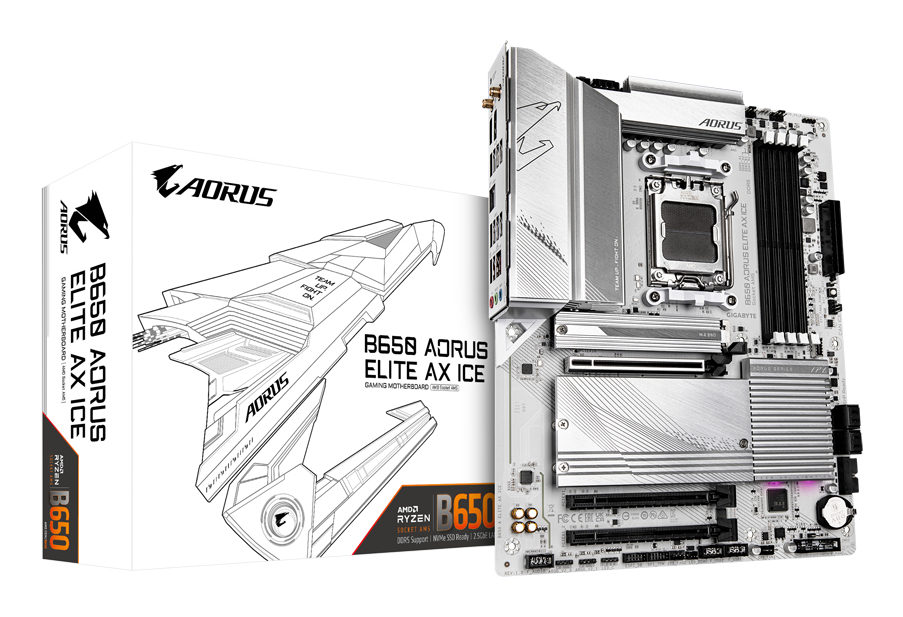 Motherboard AM5 ATX Gigabyte B650 AORUS Elite AX ICE, 256GB RAM DDR5 Max, 1 M.2 PCIe 5 + 2 M.2 PCIe 4, Wi-Fi 6E + BT 5.3