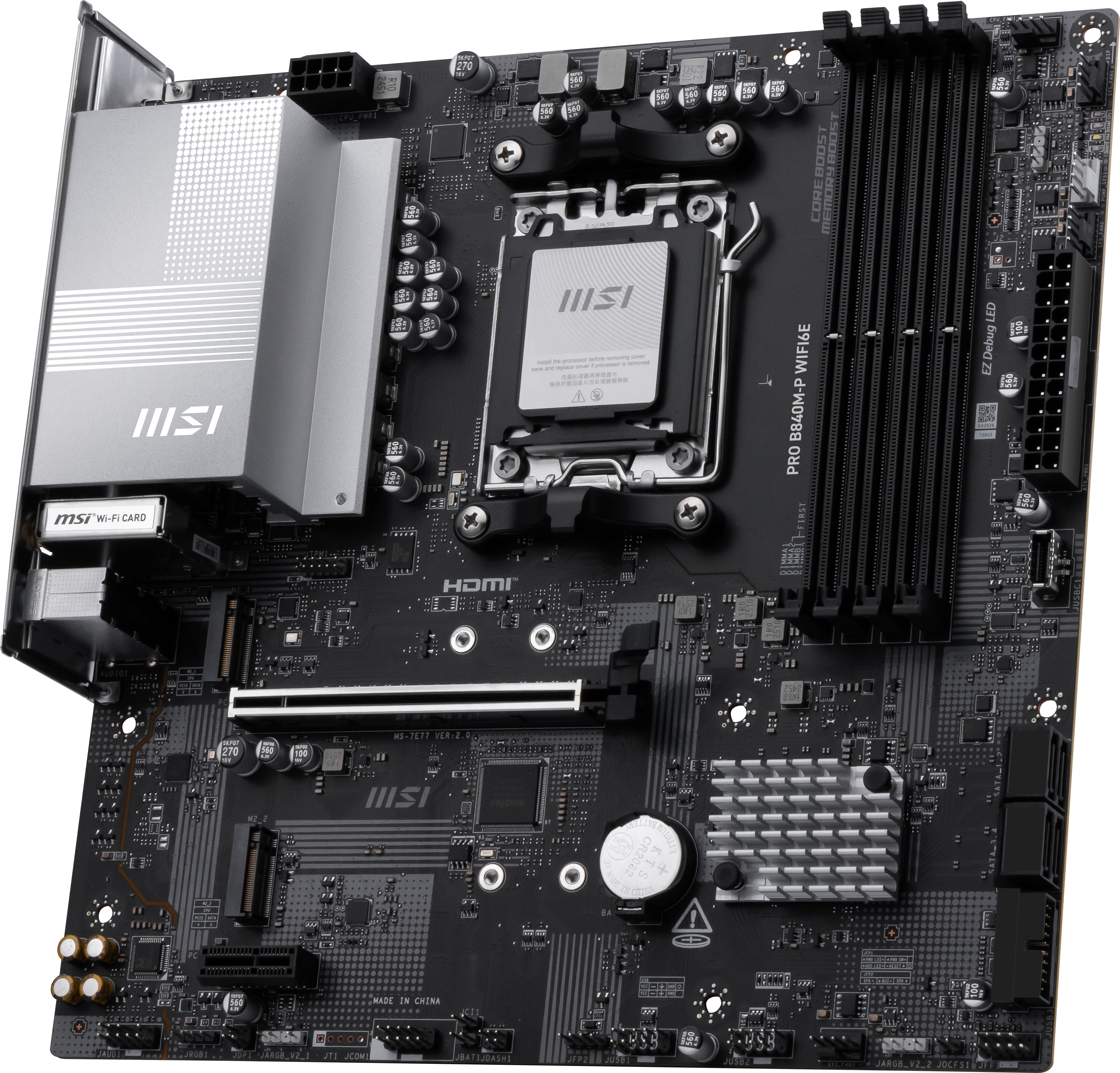 MotherBoard AM5 Micro- ATX MSI PRO B840M-P WIFI6E, 128GB RAM DDR5 Max, 2 M.2 PCIE 4, Wi-Fi 6E + BT 5.3