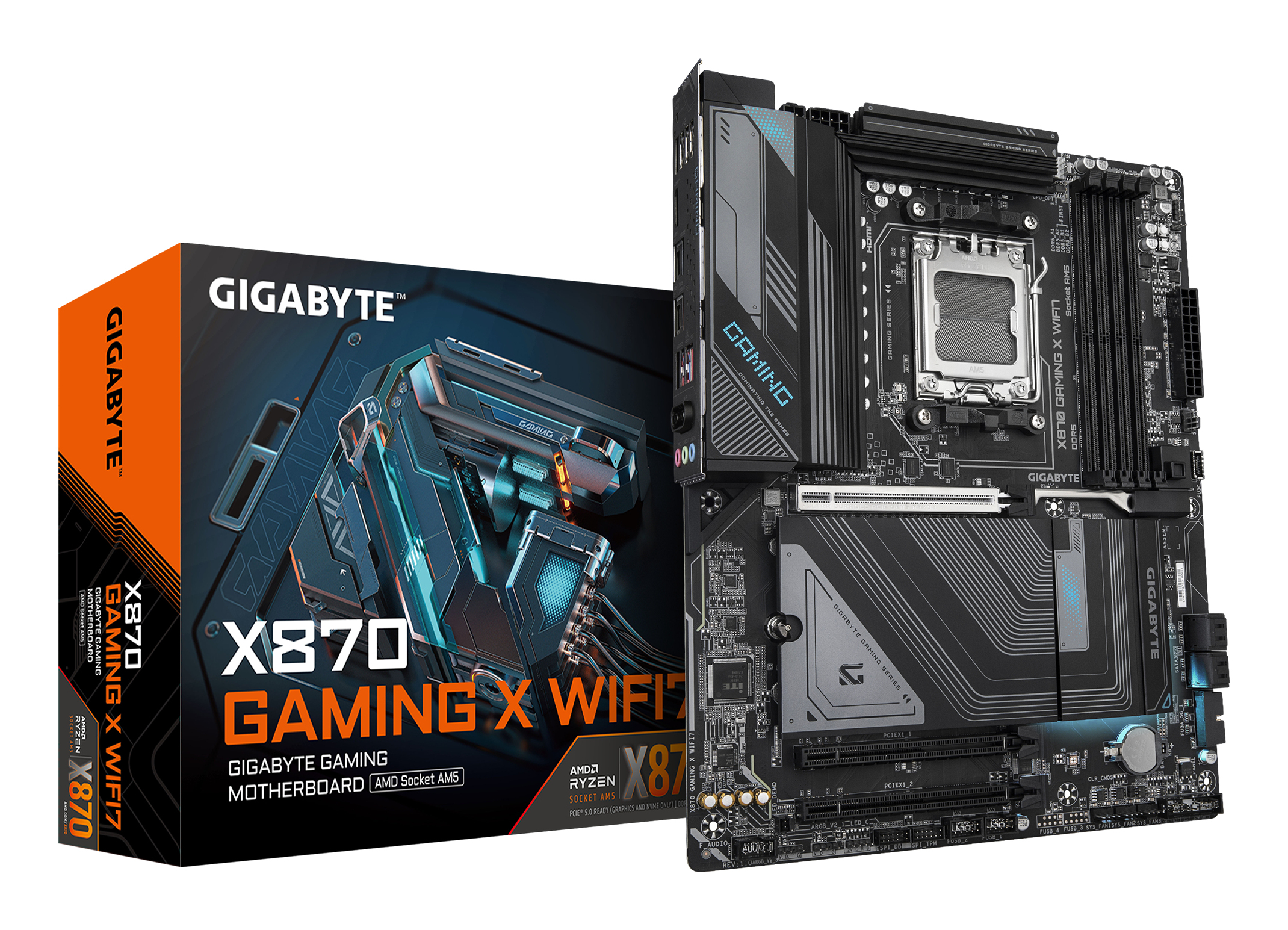 Motherboard AM5 ATX Gigabyte X870 GAMING X WIFI7, 256GB RAM DDR5 Max, 1 M.2 PCIe 5 + 2 M.2 PCIe 4, Wi-Fi 7 + BT 5.4