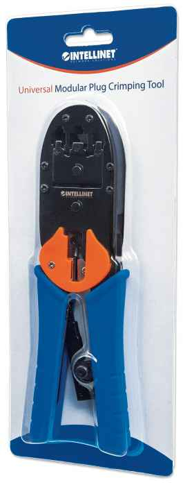 Pinza Crimpeadora Intellinet 211048, para Plugs RJ45, RJ12 y RJ11, con Navaja Pelacables