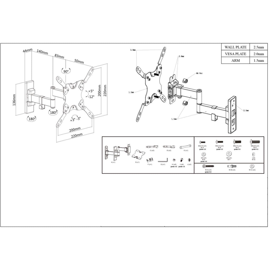 Soporte Articulado de pared para TV/Monitor, Manhattan 461405, de 13" a 42", hasta 20kg, VESA 200x200 Max, Color Negro - imagen 5