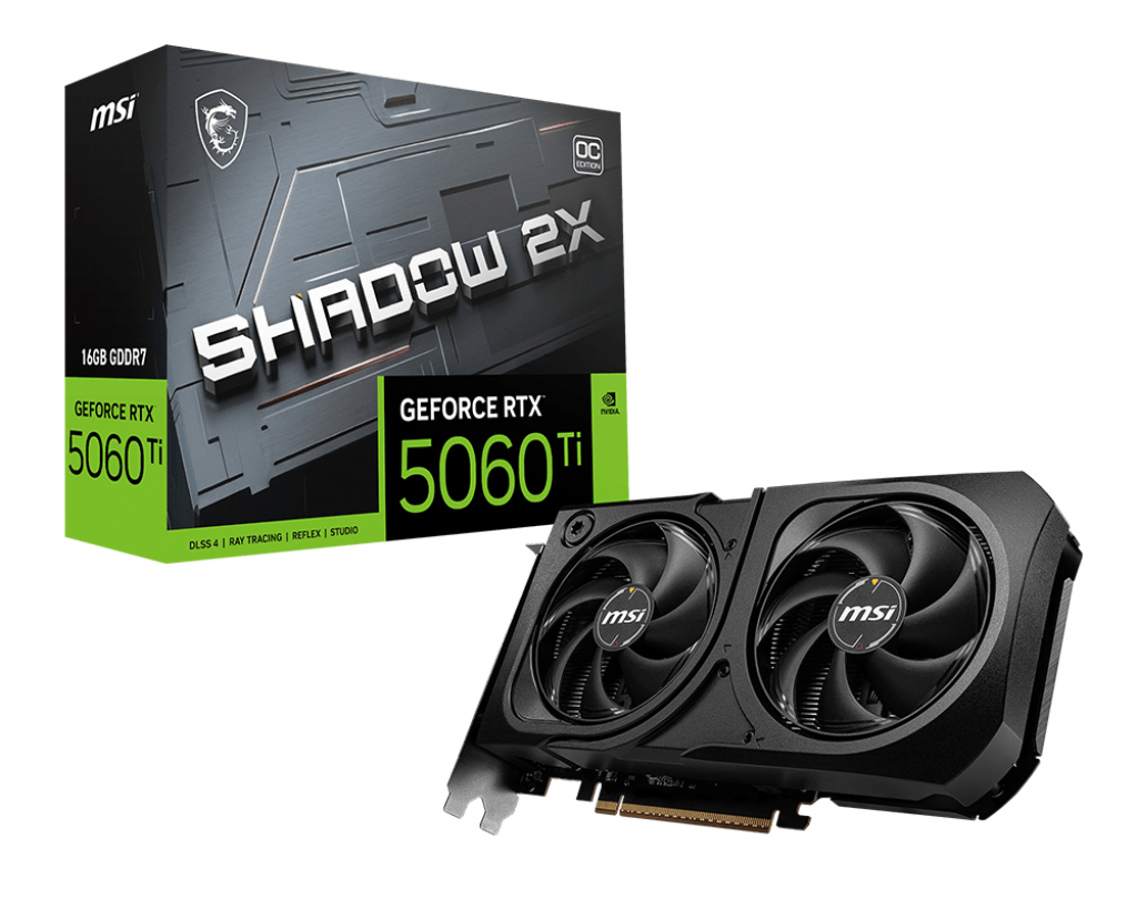 Tarjeta de Video NVIDIA RTX5060Ti OC MSI SHADOW 2x PLUS, 16GB GDDR7, 3 DisplayPort + 1 HDMI, Min 650W - imagen 1