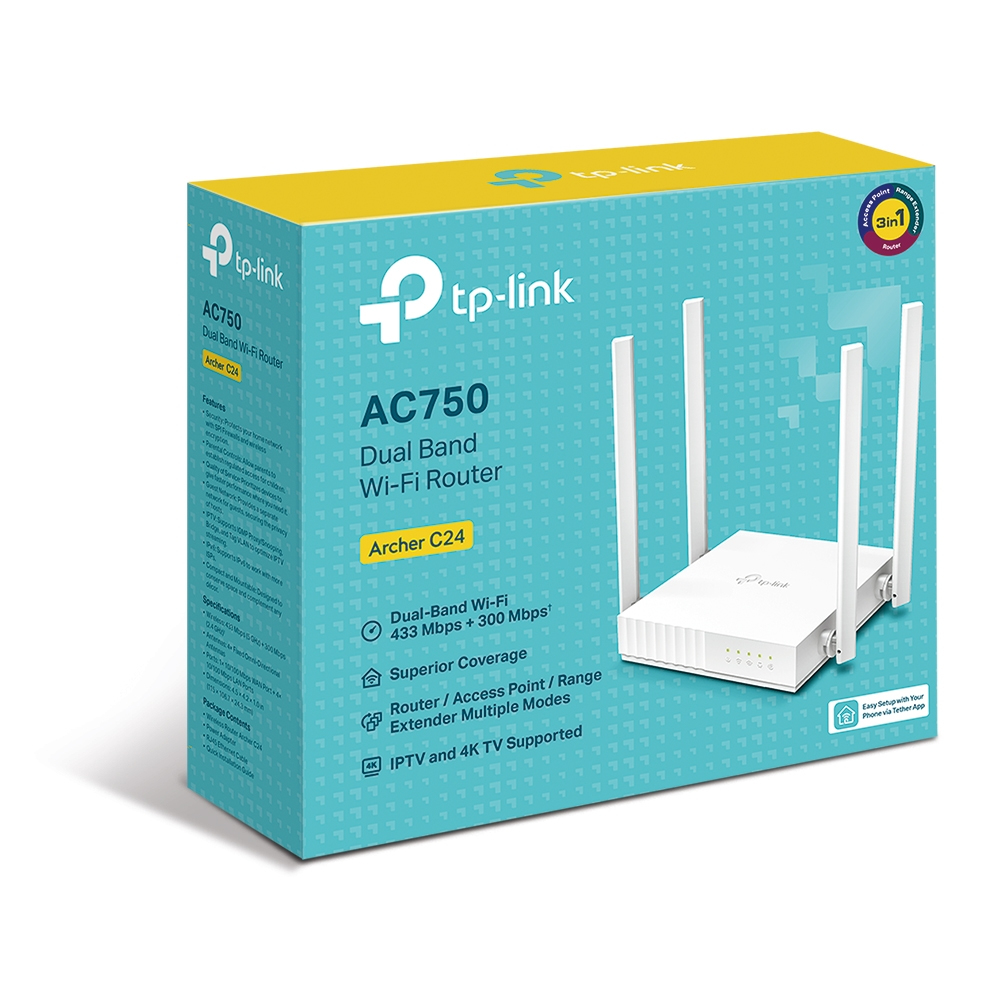 Router Wi-Fi Doble Banda Tp-Link AC750 Archer C24, Puertos 10/100, Wi-Fi 5 2.4GHz 300Mbps/5GHz 433Mbps, Uso Interior - imagen 4