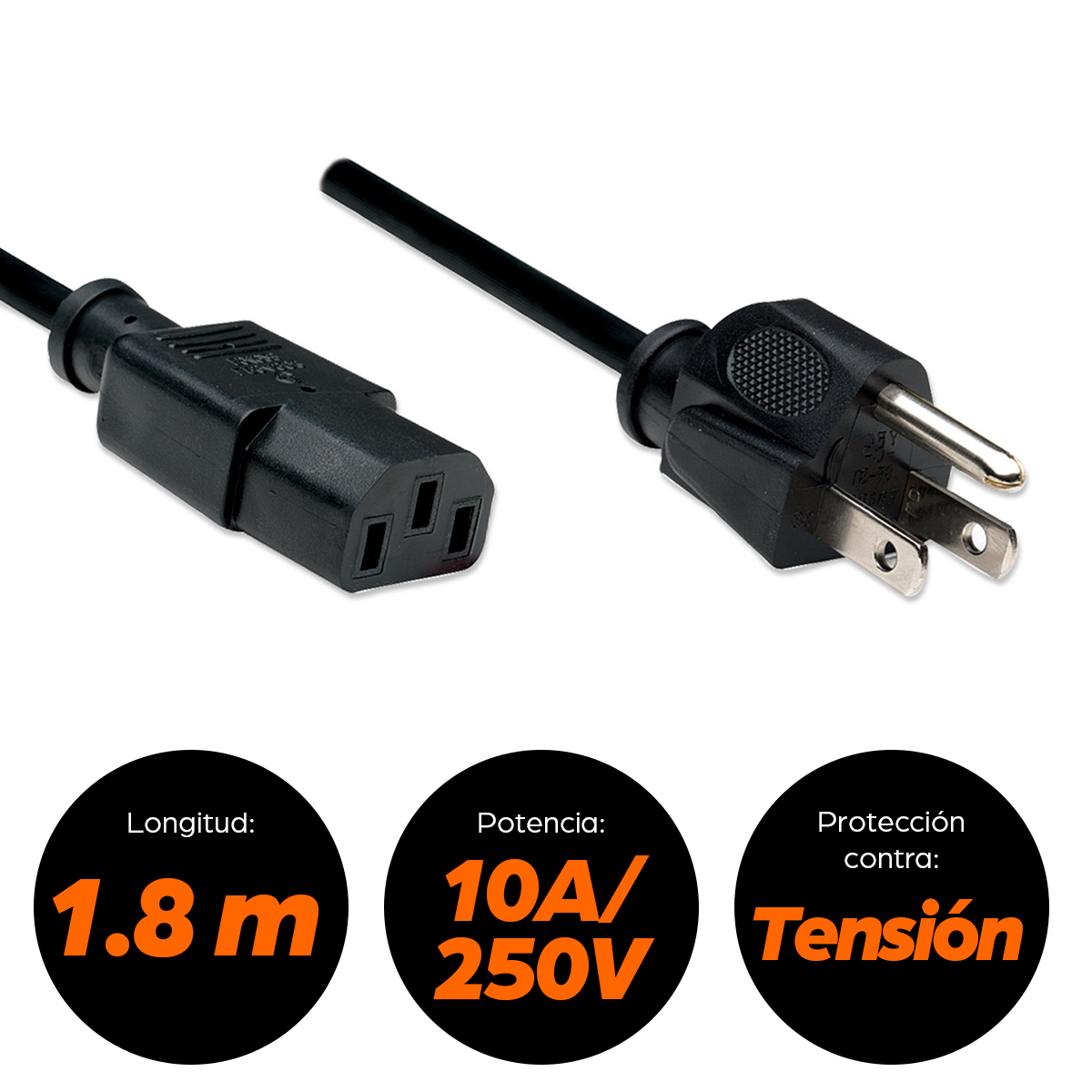 Cable de Energía Interlock 1.8m NEMA 5-15P a C13, Manhattan 300179, Color Negro - imagen 5