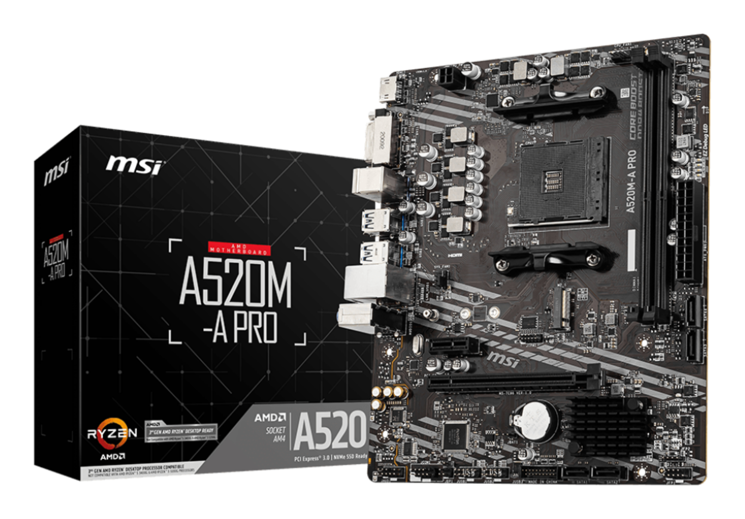 Motherboard AM4 Micro-ATX MSI A520M-A PRO, 64GB RAM DDR4 Max, 1 M.2 PCIe 3