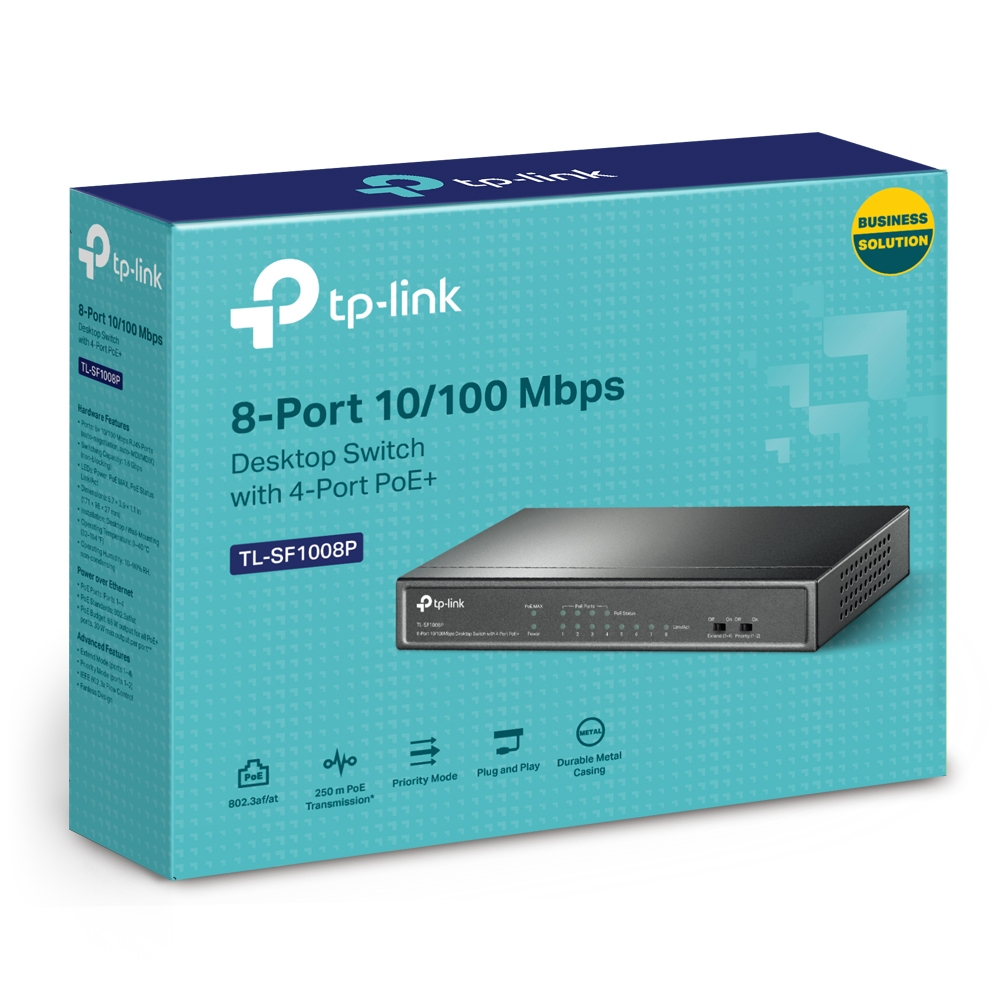 Switch 8 Puertos 10/100 PoE p/Escritorio Tp-Link TL-SF1048, 4 Ptos PoE 30W y 250m por puerto, Caja de Metal - imagen 4