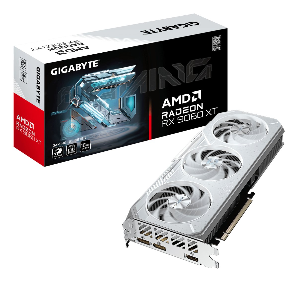 Tarjeta de Video AMD RADEON RX9060XT OC Gigabyte GAMING OC ICE, 16GB GDDR6, 2 DisplayPort + 1 HDMI, Min 450W - imagen 1