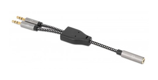 Adaptador Divisor de Audio Manhattan 356121, 1 3.5mm 4 Polos Hembra a 2 3.5mm 3 Polos (Audio y Microfono) Macho, 15cm - imagen 2