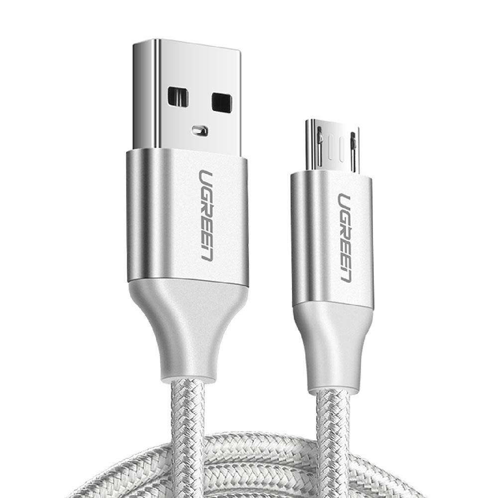 Cable USB-A a Micro-USB 1m Ugreen 60151, 2.4A, 480Mbps, Nylon Trenzado, Color Blanco - imagen 1