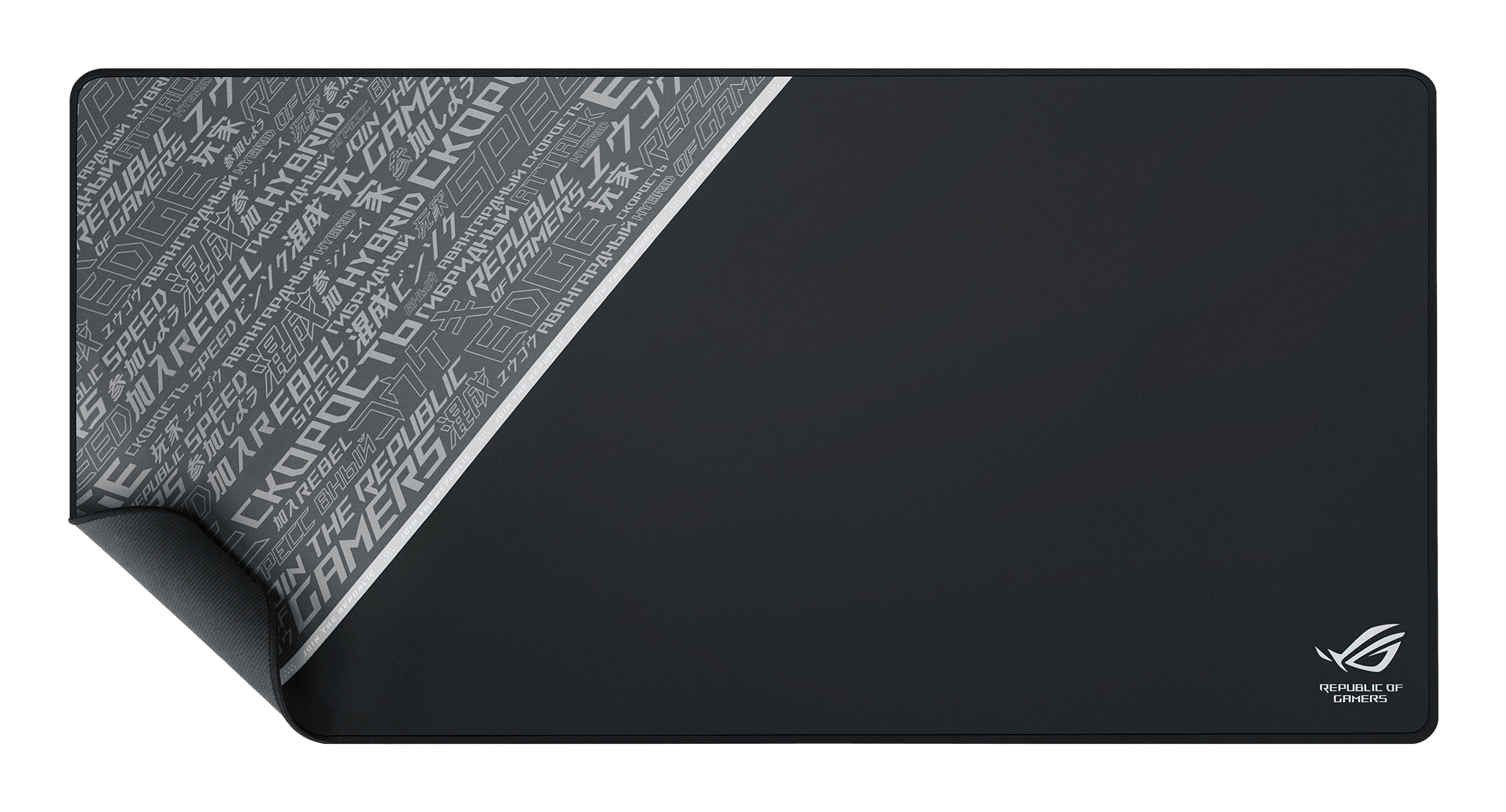 Mousepad Asus ROG Sheath BLK, Tela + Goma, 90cm x 44cm x 3mm, Bordes Cosidos, Color Negro/Gris - imagen 5