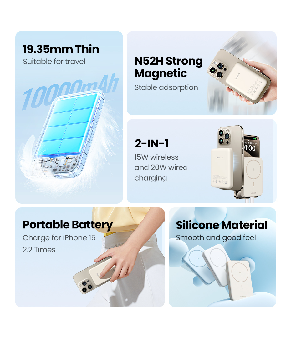 Power bank Ugreen inalambrico 10000mah - imagen 3