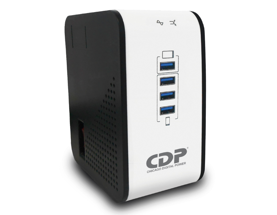 Regulador de Voltaje 1000VA/500W CDP RU-AVR 1008. 4 Tomas AVR y Supresion d/P. + 4 Tomas con Supresion d/P. + 4 USB 2.1A