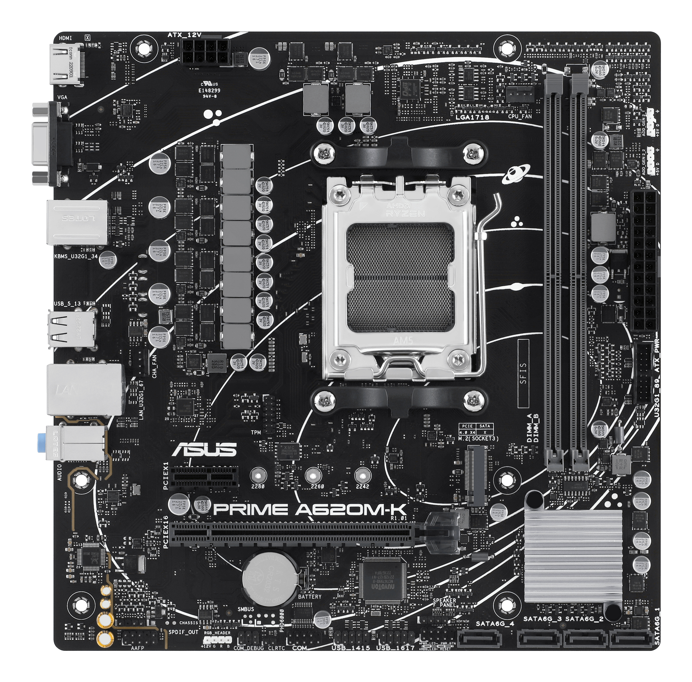 Motherboard AM5 Micro-ATX Asus PRIME A620M-K, 96GB RAM DDR5 Max, 1 M.2 PCIe 4
