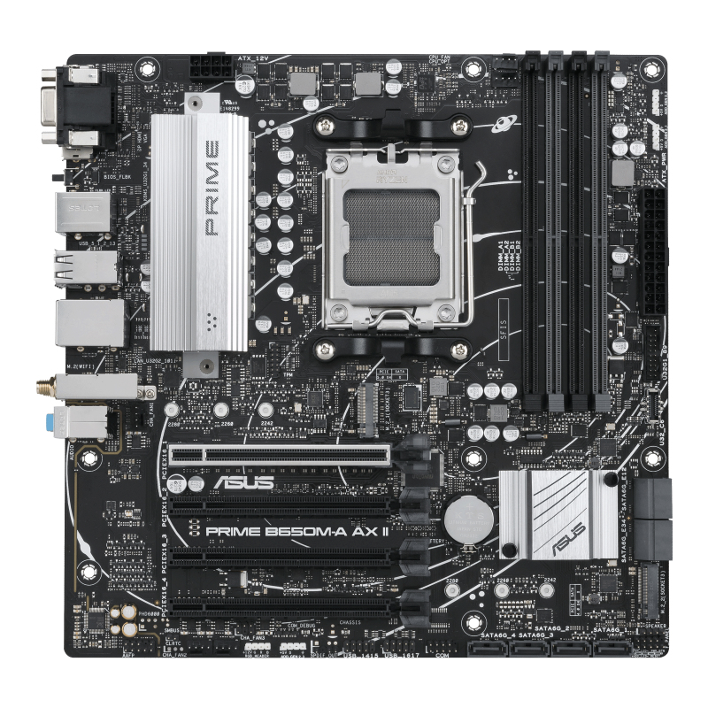 Motherboard AM5 Micro-ATX Asus Prime B650M-A AX6 II, 192GB RAM DDR5 Max, 1 M.2 PCIe 5 + 2 M.2 PCIe 4, Wi-Fi 6 + BT 5.3
