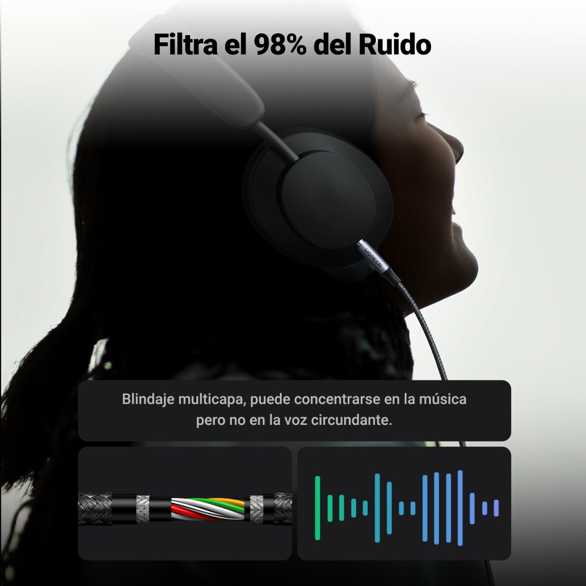 Cable de Audio Lightning a Auxiliar 3.5mm 1m Ugreen 70509, Certificacion Apple Mfi, Cubierta de Nylon Trenzado - imagen 5