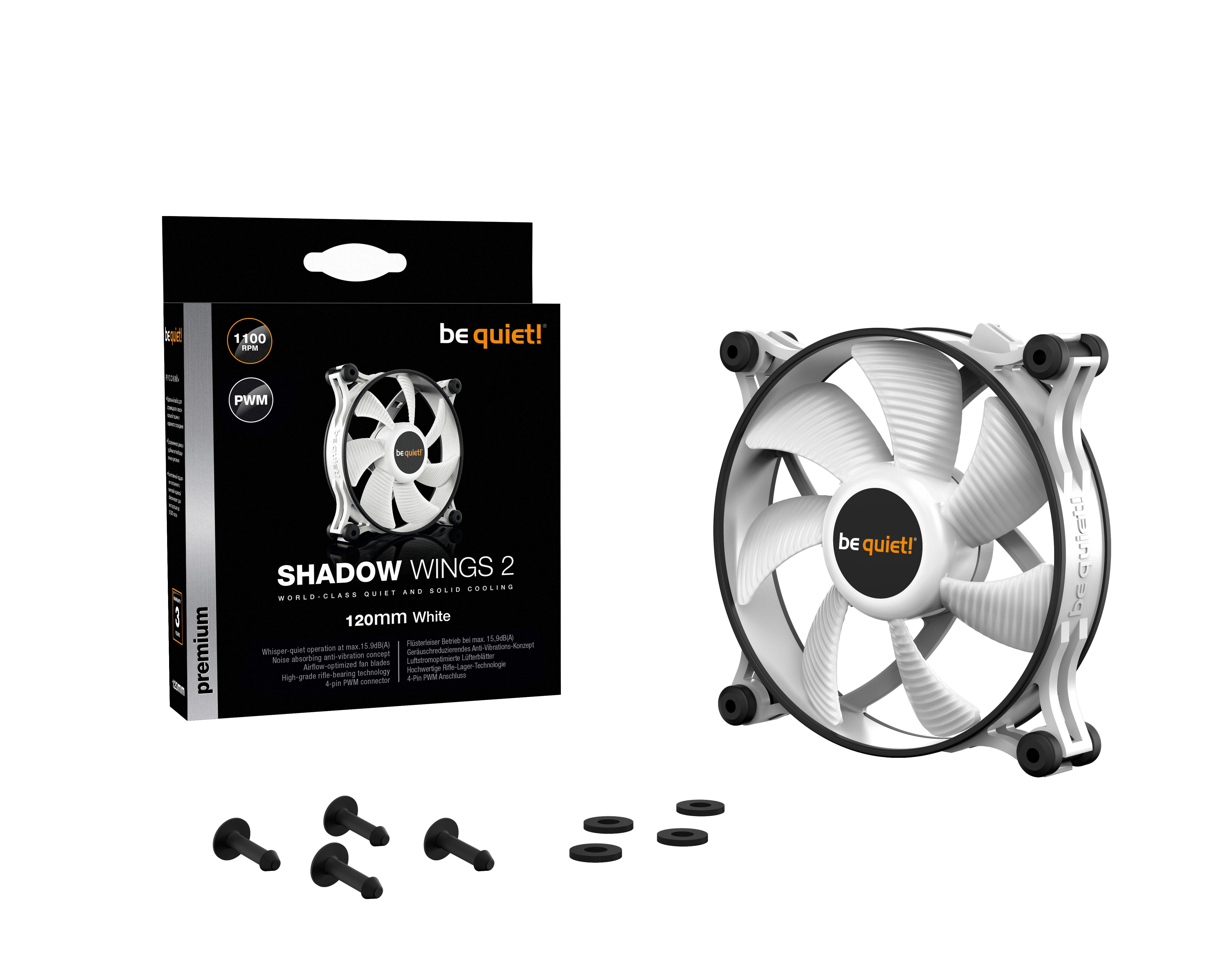 Ventilador 120mm Be Quiet! Shadow Wings 2 PWM, 1100 RPM, Color Blanco