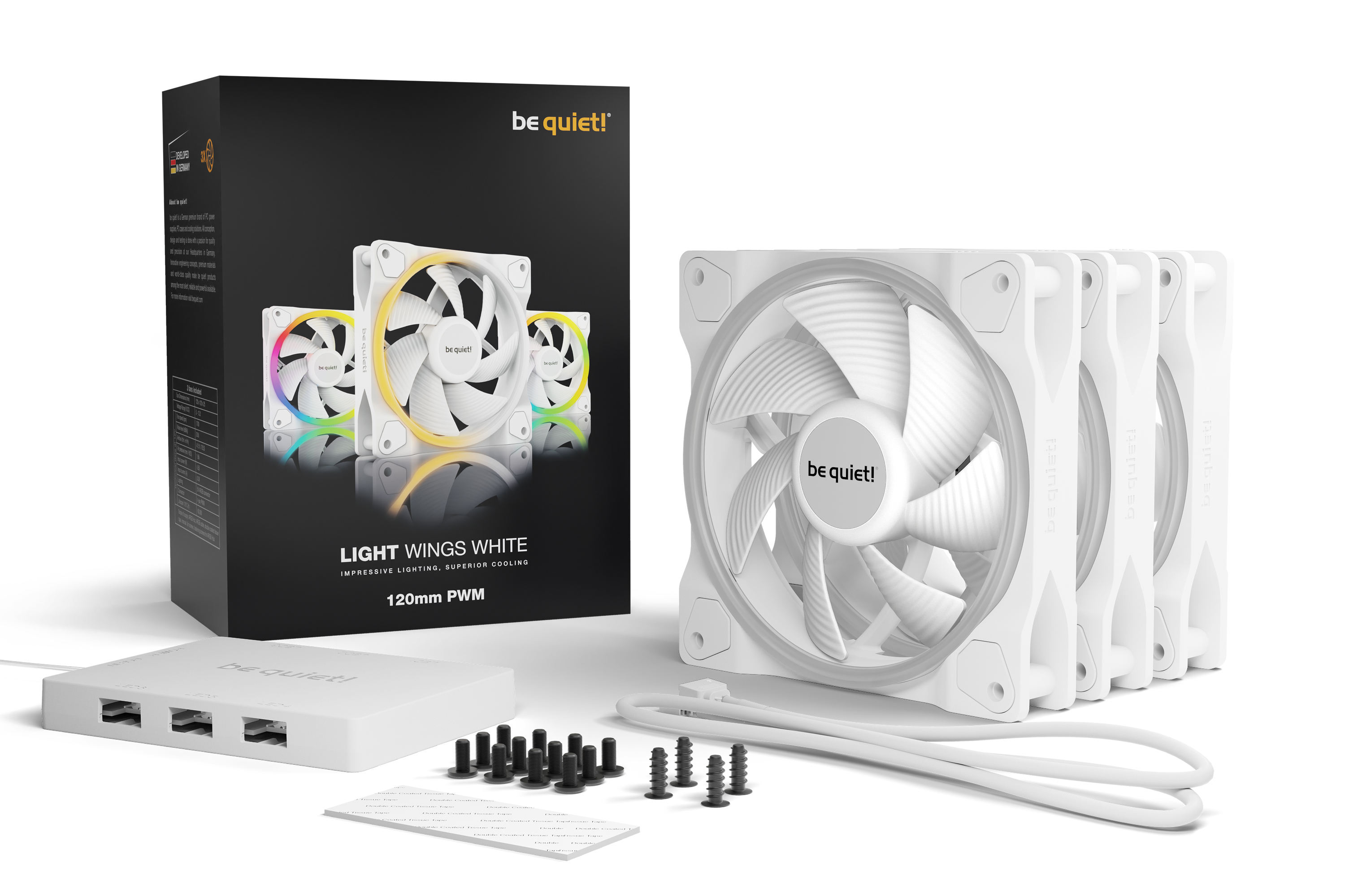 Kit de 3 Ventiladores 120mm Be Quiet! Light Wings PWM, 1700 RPM, ARGB, Color Blanco