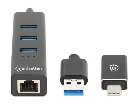 Adaptador de red Manhattan USB-A/C con hub USB 3.0 de 3 puertos + Gigabit Ethernet, modelo 180894. - imagen 3