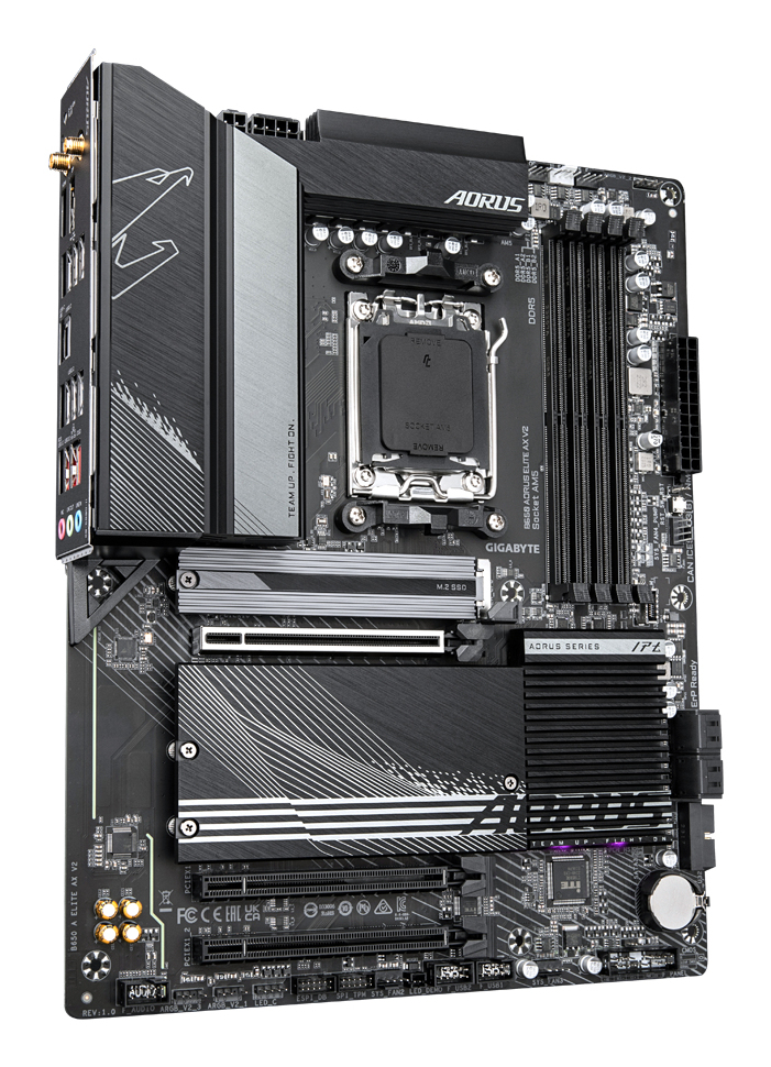 Motherboard AM5 ATX Gigabyte B650 AORUS Elite AX V2, 256GB RAM DDR5 Max, 3 M.2 PCIe 4, Wi-Fi 6E + BT 5.3