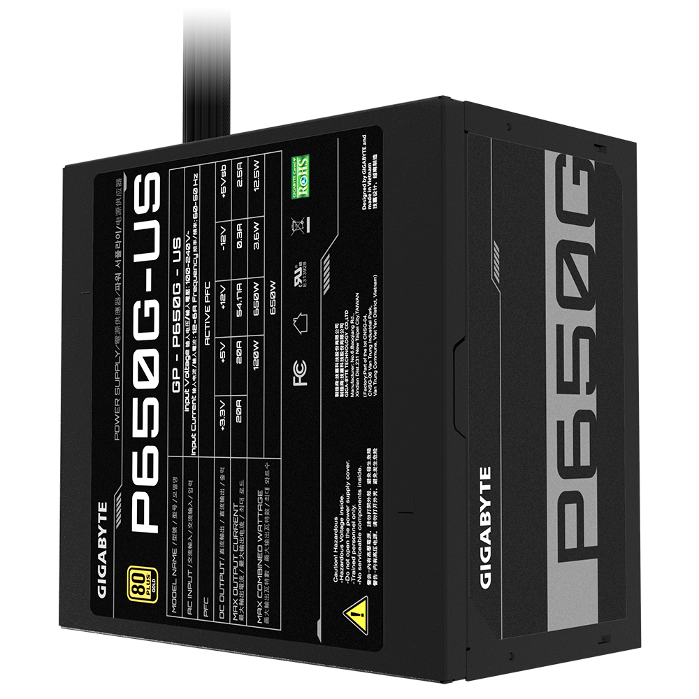 Fuente de Poder 650W 80+Gold Gigabyte P650G. 1x 24pin, 2x 8pin CPU, 4x 8pin PCIE - imagen 5