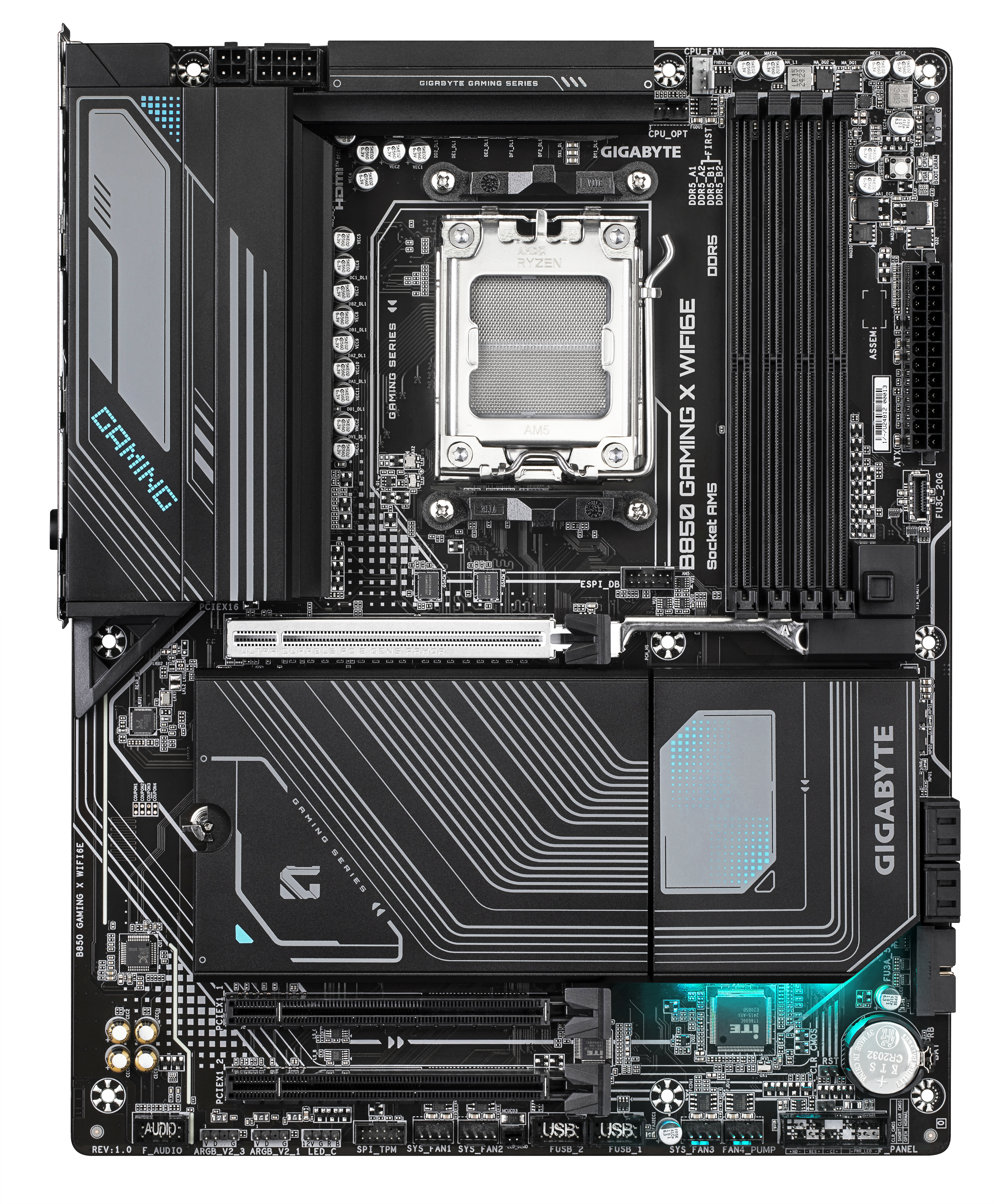 MotherBoard AM5 ATX Gigabyte B850 GAMING X WIFI6E, 256GB RAM DDR5 Max, 1 M.2 PCIE 5 + 2 M.2 PCIE 4, Wi-Fi 6E + BT 5.3