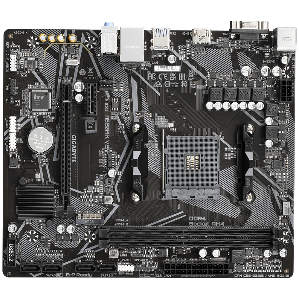 Motherboard AM4 Micro-ATX Gigabyte A520M K V2, 2 modulos DDR4, 1 M.2 PCIe 3