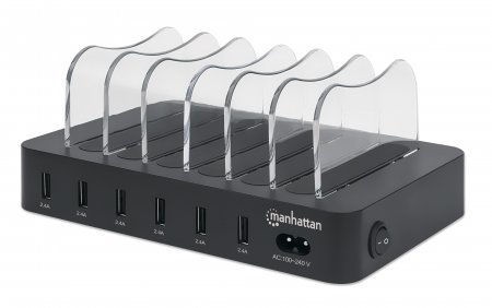 Estación de Carga 50W Manhattan 102254, 6 USB-A, Color Negro - imagen 1
