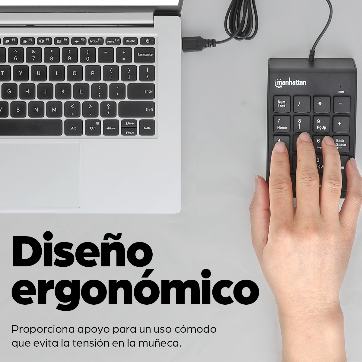 Teclado Numerico Alámbrico Manhattan 176354, USB-A, Color Negro